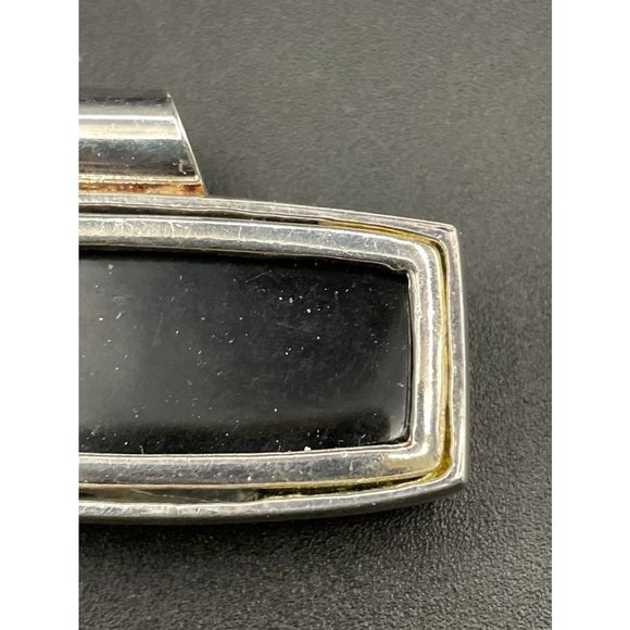 Rectangular Silvertone Black Resin Pendant Length 2.25 Inches - Picture 8 of 8